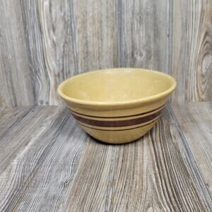 Vintage Yellow Ware Bowl, 3 Brown Stripe 7" Stoneware, Weller Pottery?